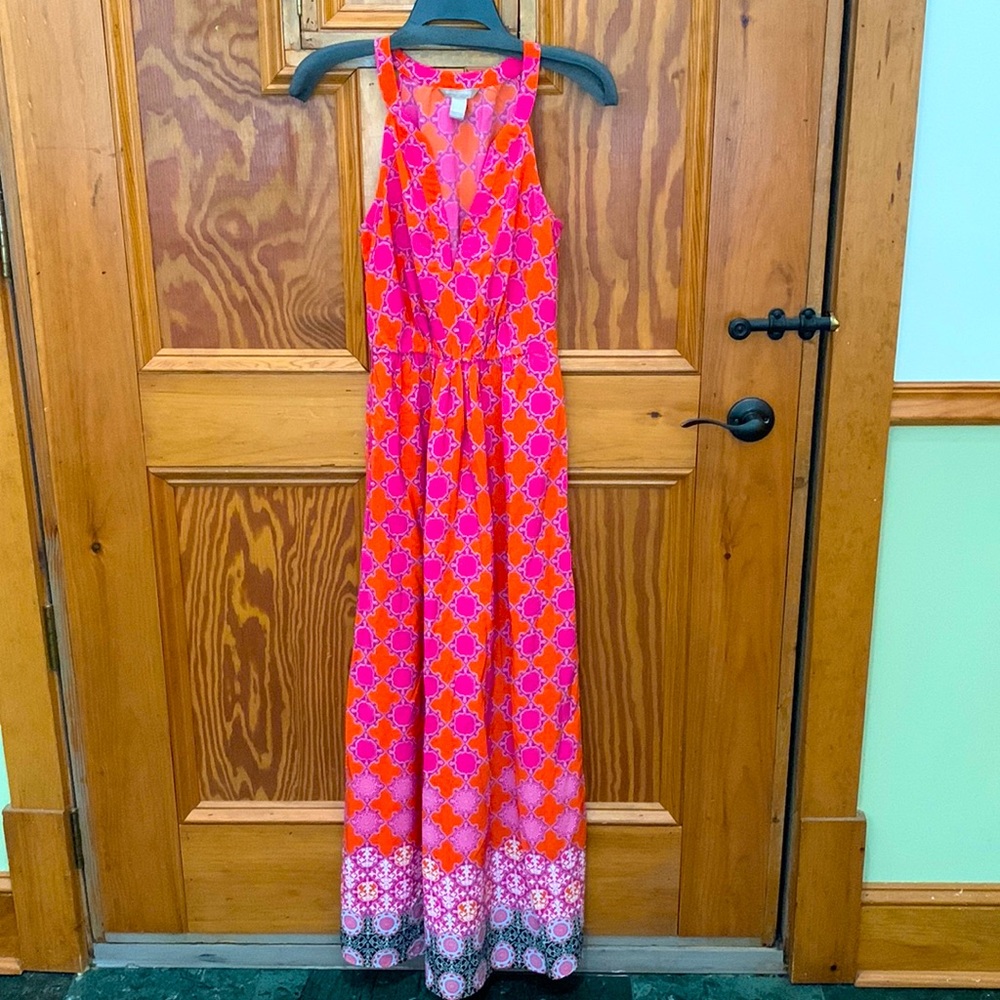 Banana Republic Pink & Orange Geometric Maxi Dress